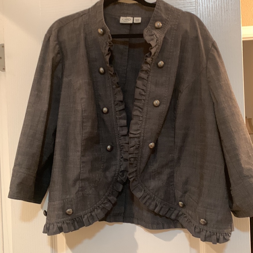 Women's Gray Ruffled Jacket - Picture 3 of 8